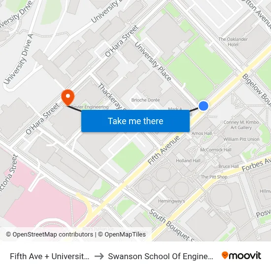 Fifth Ave + University Pl to Swanson School Of Engineering map