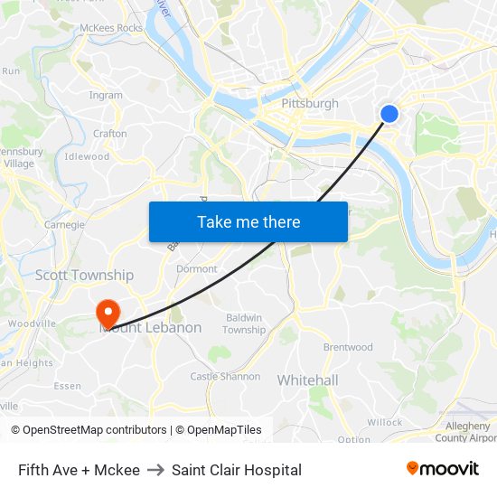 Fifth Ave + Mckee to Saint Clair Hospital map