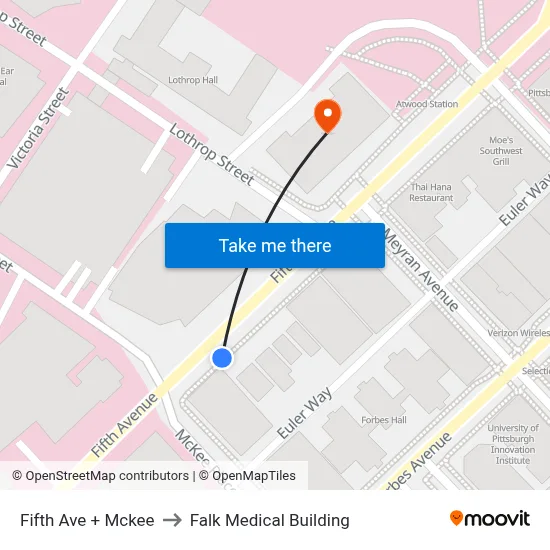 Fifth Ave + Mckee to Falk Medical Building map