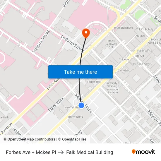 Forbes Ave + Mckee Pl to Falk Medical Building map