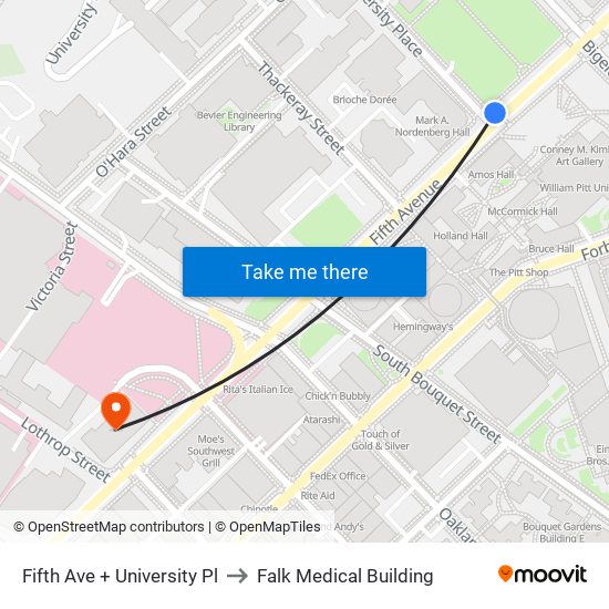 Fifth Ave + University Pl to Falk Medical Building map