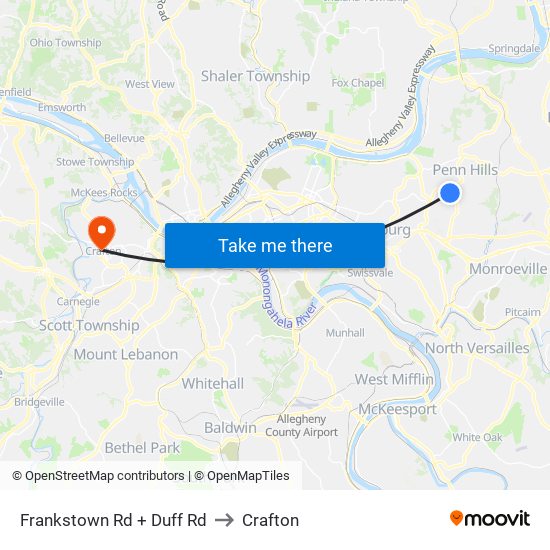 Frankstown Rd + Duff Rd to Crafton map