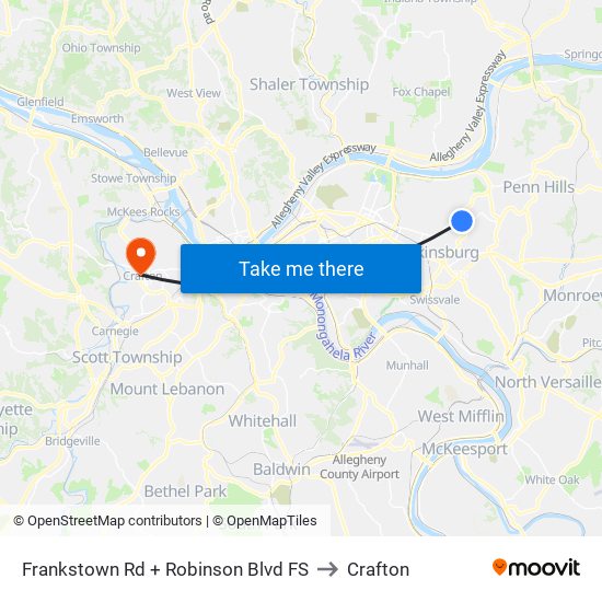 Frankstown Rd + Robinson Blvd FS to Crafton map