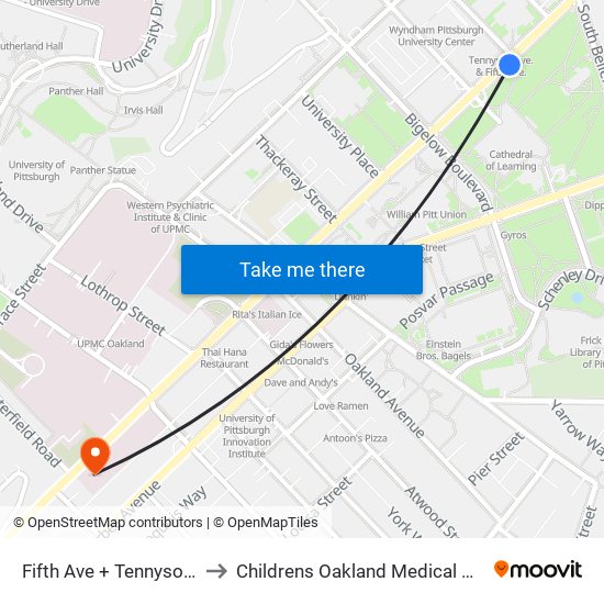 Fifth Ave + Tennyson Ave to Childrens Oakland Medical Building map