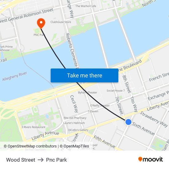 Wood Street to Pnc Park map