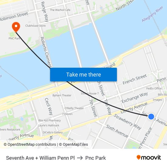 Seventh Ave + William Penn Pl to Pnc Park map