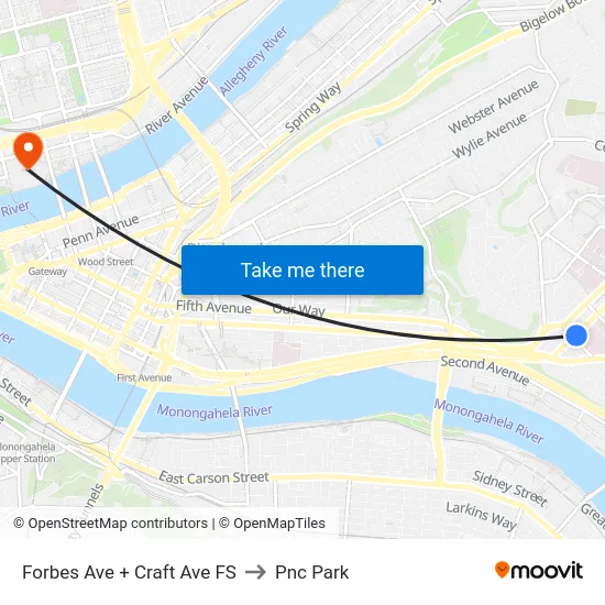 Forbes Ave + Craft Ave FS to Pnc Park map