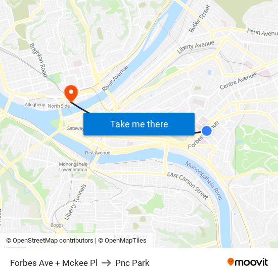 Forbes Ave + Mckee Pl to Pnc Park map