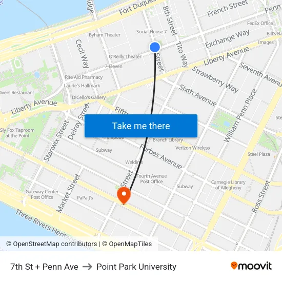 7th St + Penn Ave to Point Park University map