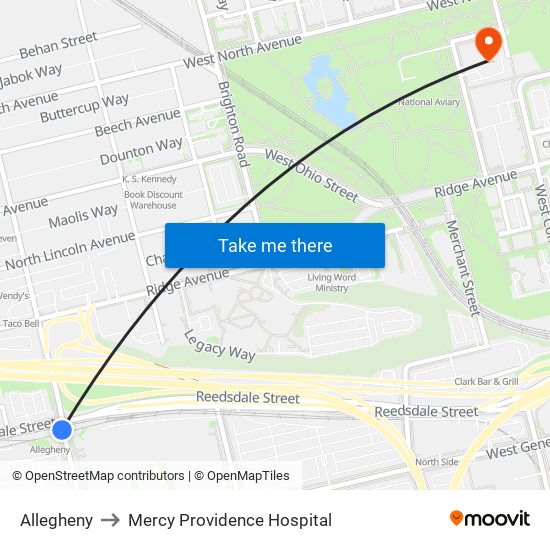 Allegheny to Mercy Providence Hospital map