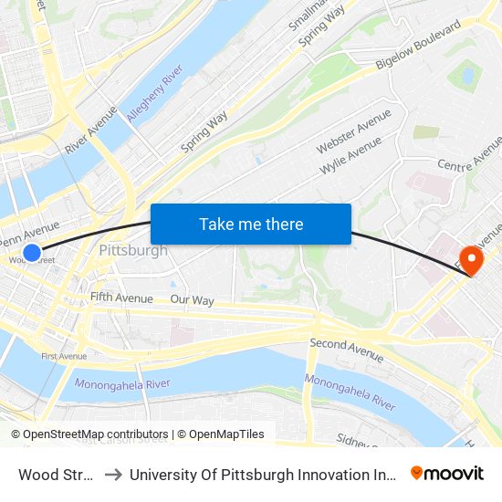 Wood Street to University Of Pittsburgh Innovation Institute map