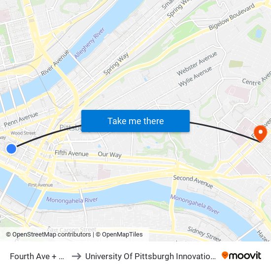 Fourth Ave + Wood to University Of Pittsburgh Innovation Institute map