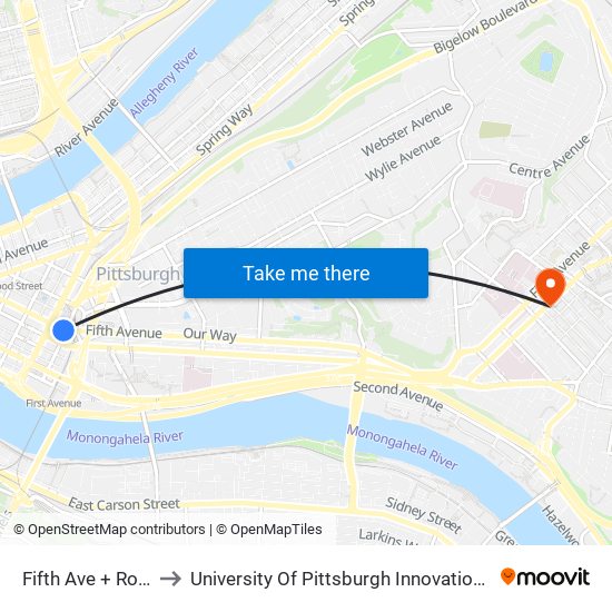 Fifth Ave + Ross St to University Of Pittsburgh Innovation Institute map