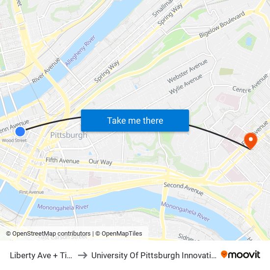 Liberty Ave + Tito Way to University Of Pittsburgh Innovation Institute map
