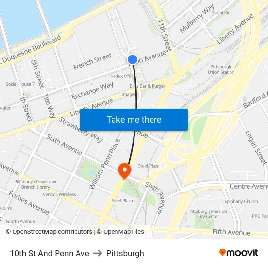 10th St And Penn Ave to Pittsburgh map