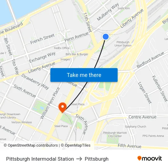 Pittsburgh Intermodal Station to Pittsburgh map