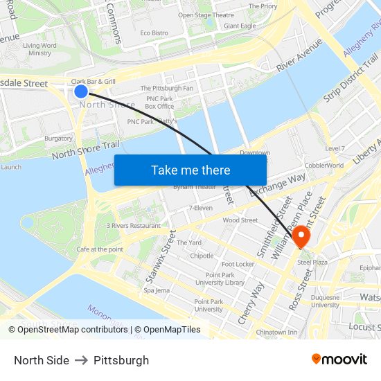 North Side to Pittsburgh map