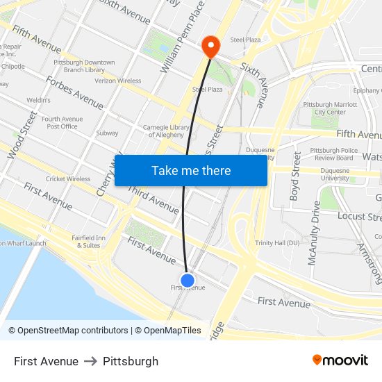 First Avenue to Pittsburgh map