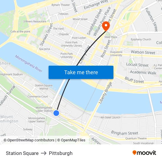 Station Square to Pittsburgh map