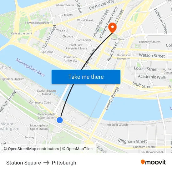 Station Square to Pittsburgh map
