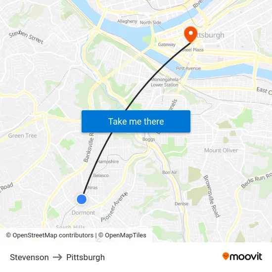 Stevenson to Pittsburgh map