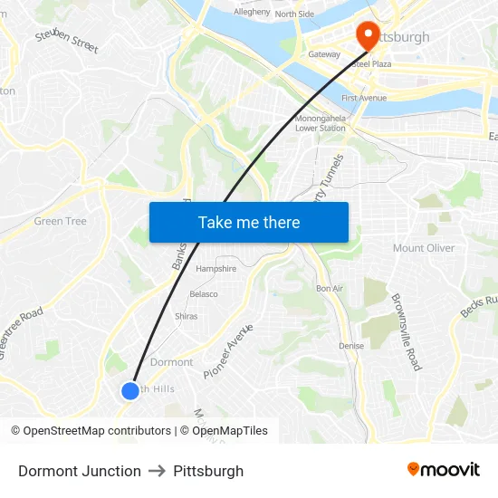 Dormont Junction to Pittsburgh map