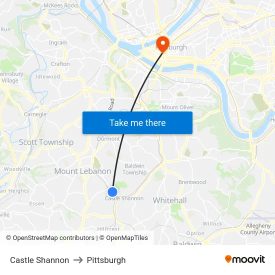 Castle Shannon to Pittsburgh map