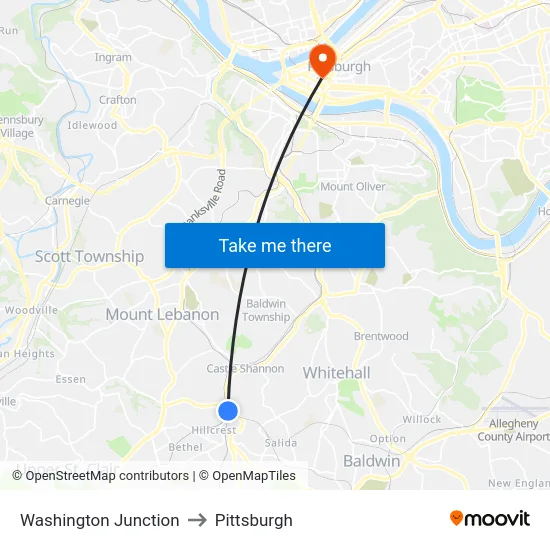 Washington Junction to Pittsburgh map