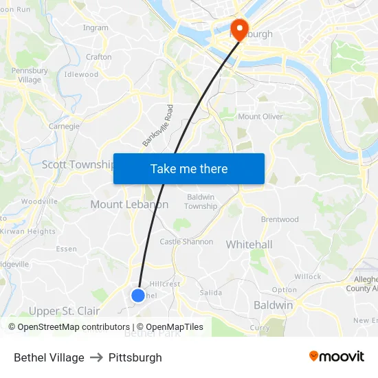 Bethel Village to Pittsburgh map
