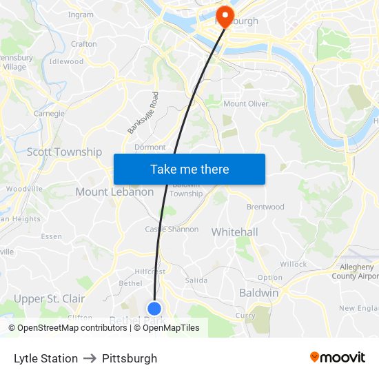 Lytle Station to Pittsburgh map