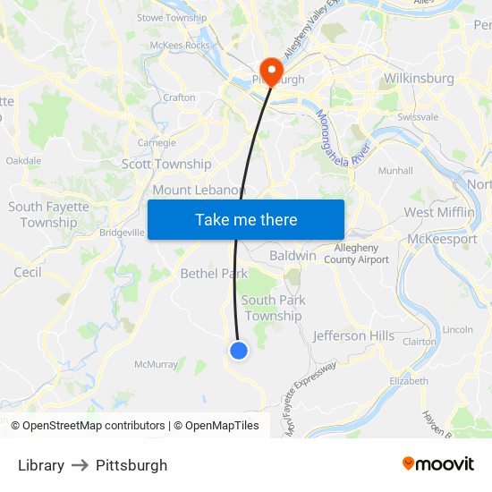 Library to Pittsburgh map