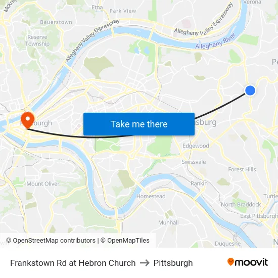 Frankstown Rd at Hebron Church to Pittsburgh map