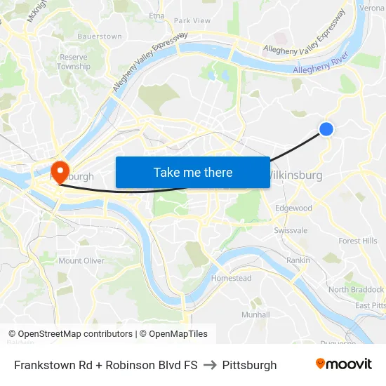 Frankstown Rd + Robinson Blvd FS to Pittsburgh map