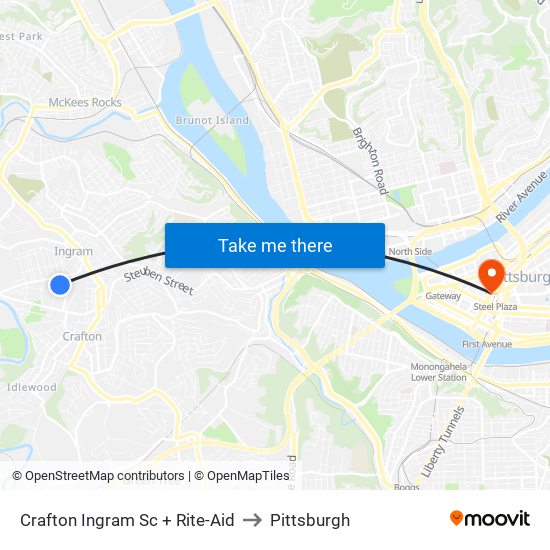 Crafton Ingram Sc + Rite-Aid to Pittsburgh map