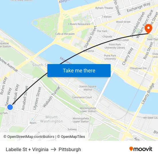 Labelle St + Virginia to Pittsburgh map