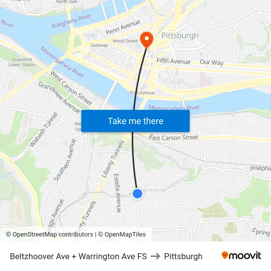 Beltzhoover Ave + Warrington Ave FS to Pittsburgh map