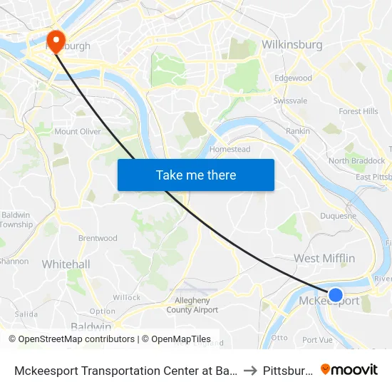 Mckeesport Transportation Center at Bay #2 to Pittsburgh map
