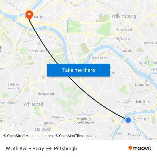 W 5th Ave + Perry to Pittsburgh map