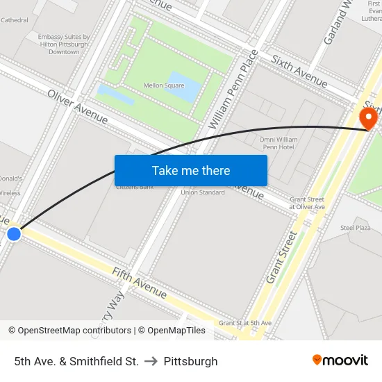 5th Ave. & Smithfield St. to Pittsburgh map
