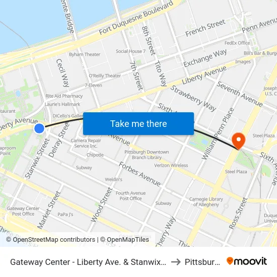 Gateway Center - Liberty Ave. & Stanwix St. to Pittsburgh map