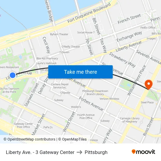 Liberty Ave. - 3 Gateway Center to Pittsburgh map