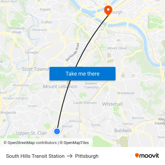 South Hills Transit Station to Pittsburgh map