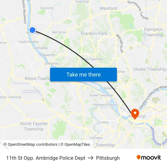 11th St Opp. Ambridge Police Dept to Pittsburgh map
