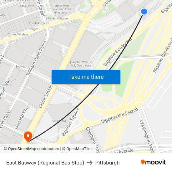 East Busway (Regional Bus Stop) to Pittsburgh map