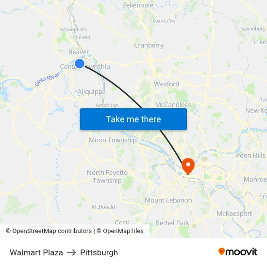 Walmart Plaza to Pittsburgh map