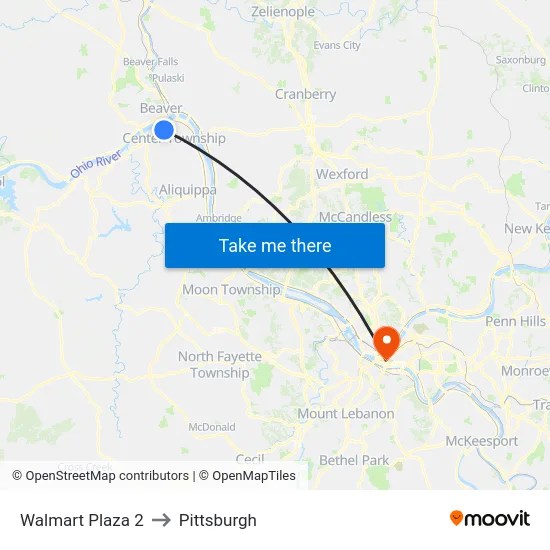 Walmart Plaza 2 to Pittsburgh map
