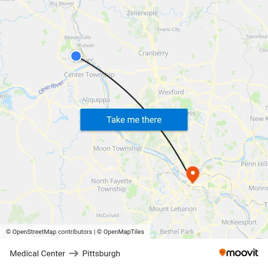 Medical Center to Pittsburgh map