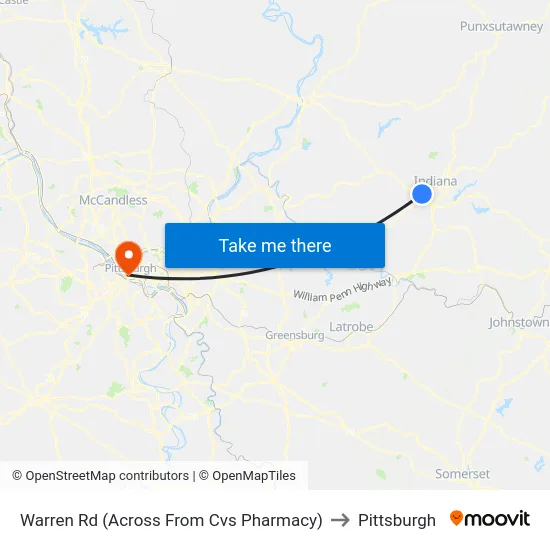 Warren Rd (Across From Cvs Pharmacy) to Pittsburgh map
