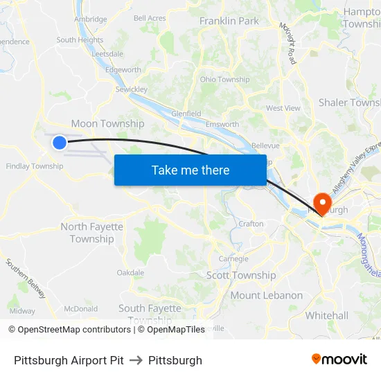 Pittsburgh Airport Pit to Pittsburgh map