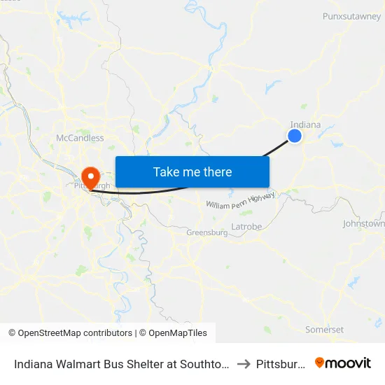 Indiana Walmart Bus Shelter at Southtown to Pittsburgh map